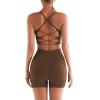 imageRUNNING GIRL Sports Bras for WomenSexy Crisscross Back Seamless Padded Sports Bra Medium Support with Removable PadsAblackgreybrown