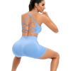 imageRUNNING GIRL Sports Bras for WomenSexy Crisscross Back Seamless Padded Sports Bra Medium Support with Removable PadsZblue Set