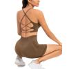 imageRUNNING GIRL Sports Bras for WomenSexy Crisscross Back Seamless Padded Sports Bra Medium Support with Removable PadsZbrown Set