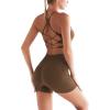 imageRUNNING GIRL Sports Bras for WomenSexy Crisscross Back Seamless Padded Sports Bra Medium Support with Removable PadsZbrown Set