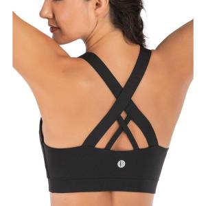 imageRUNNING GIRL Sports Bra for Women CrissCross Back Padded Strappy Sports Bras Medium Support Yoga Bra with Removable CupsAblack