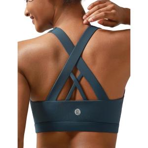 imageRUNNING GIRL Sports Bra for Women CrissCross Back Padded Strappy Sports Bras Medium Support Yoga Bra with Removable CupsAdark Blue