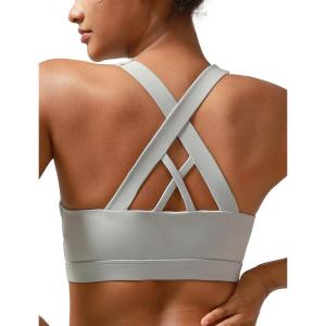 imageRUNNING GIRL Sports Bra for Women CrissCross Back Padded Strappy Sports Bras Medium Support Yoga Bra with Removable CupsAgrey