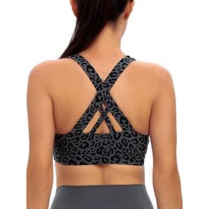 imageRUNNING GIRL Sports Bra for Women CrissCross Back Padded Strappy Sports Bras Medium Support Yoga Bra with Removable CupsAleopard Print