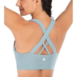 imageRUNNING GIRL Sports Bra for Women CrissCross Back Padded Strappy Sports Bras Medium Support Yoga Bra with Removable CupsAopal Green