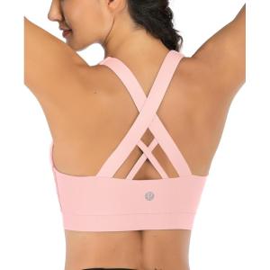 imageRUNNING GIRL Sports Bra for Women CrissCross Back Padded Strappy Sports Bras Medium Support Yoga Bra with Removable CupsApink