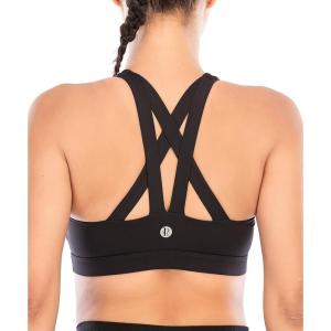 imageRUNNING GIRL Sports Bra for Women CrissCross Back Padded Strappy Sports Bras Medium Support Yoga Bra with Removable CupsBblack