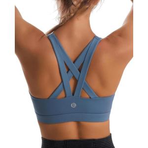 imageRUNNING GIRL Sports Bra for Women CrissCross Back Padded Strappy Sports Bras Medium Support Yoga Bra with Removable CupsBblue