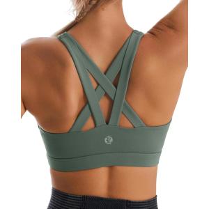 imageRUNNING GIRL Sports Bra for Women CrissCross Back Padded Strappy Sports Bras Medium Support Yoga Bra with Removable CupsBdark Green