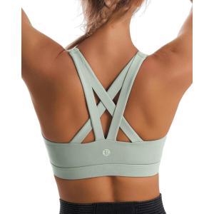 imageRUNNING GIRL Sports Bra for Women CrissCross Back Padded Strappy Sports Bras Medium Support Yoga Bra with Removable CupsBgreen