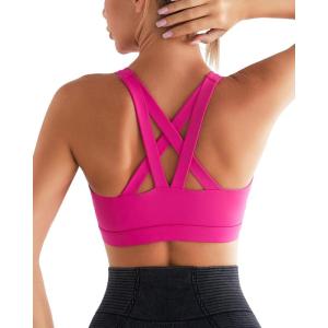 imageRUNNING GIRL Sports Bra for Women CrissCross Back Padded Strappy Sports Bras Medium Support Yoga Bra with Removable CupsBhot Pink