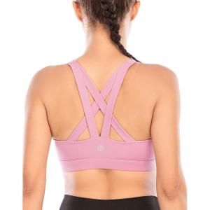 imageRUNNING GIRL Sports Bra for Women CrissCross Back Padded Strappy Sports Bras Medium Support Yoga Bra with Removable CupsBpink
