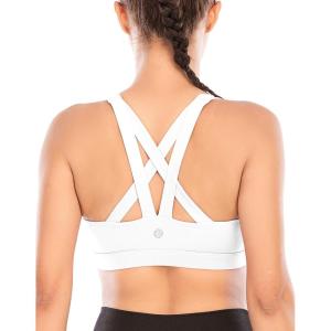 imageRUNNING GIRL Sports Bra for Women CrissCross Back Padded Strappy Sports Bras Medium Support Yoga Bra with Removable CupsBwhite