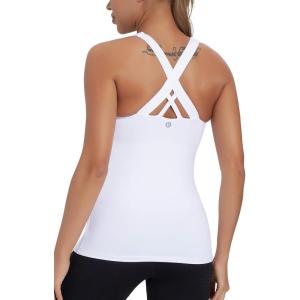 imageRUNNING GIRL Sports Bra for Women CrissCross Back Padded Strappy Sports Bras Medium Support Yoga Bra with Removable CupsEwhite