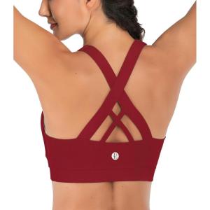 imageRUNNING GIRL Sports Bra for Women CrissCross Back Padded Strappy Sports Bras Medium Support Yoga Bra with Removable CupsRed