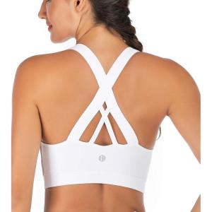 imageRUNNING GIRL Sports Bra for Women CrissCross Back Padded Strappy Sports Bras Medium Support Yoga Bra with Removable CupsWhite