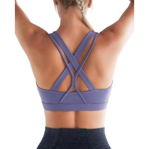 imageRUNNING GIRL Sports Bra for Women MediumHigh Support CrissCross Back Strappy Padded Sports Bras Supportive Workout Tops1amethyst
