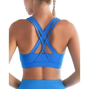 imageRUNNING GIRL Sports Bra for Women MediumHigh Support CrissCross Back Strappy Padded Sports Bras Supportive Workout Tops1brilliant Blue