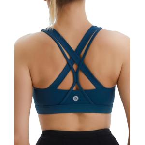 imageRUNNING GIRL Sports Bra for Women MediumHigh Support CrissCross Back Strappy Padded Sports Bras Supportive Workout Tops1dark Blue