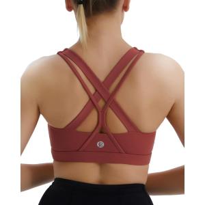 imageRUNNING GIRL Sports Bra for Women MediumHigh Support CrissCross Back Strappy Padded Sports Bras Supportive Workout Tops1rose Red