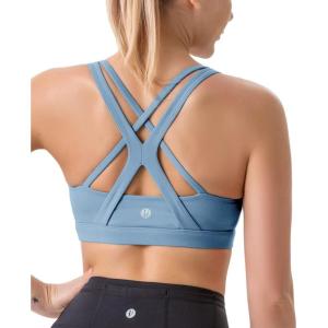 imageRUNNING GIRL Sports Bra for Women MediumHigh Support CrissCross Back Strappy Padded Sports Bras Supportive Workout TopsAblue