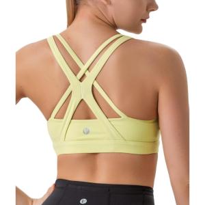 imageRUNNING GIRL Sports Bra for Women MediumHigh Support CrissCross Back Strappy Padded Sports Bras Supportive Workout TopsAelectric Lemon