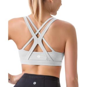 imageRUNNING GIRL Sports Bra for Women MediumHigh Support CrissCross Back Strappy Padded Sports Bras Supportive Workout TopsAgrey