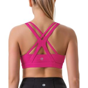 imageRUNNING GIRL Sports Bra for Women MediumHigh Support CrissCross Back Strappy Padded Sports Bras Supportive Workout TopsAsonic Pink