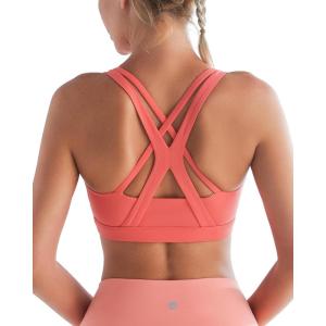 imageRUNNING GIRL Sports Bra for Women MediumHigh Support CrissCross Back Strappy Padded Sports Bras Supportive Workout TopsAwatermelon Red