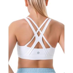 imageRUNNING GIRL Sports Bra for Women MediumHigh Support CrissCross Back Strappy Padded Sports Bras Supportive Workout TopsAwhite