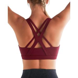 imageRUNNING GIRL Sports Bra for Women MediumHigh Support CrissCross Back Strappy Padded Sports Bras Supportive Workout TopsAwine Red