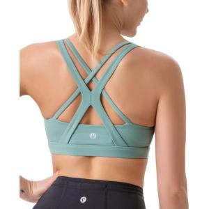 imageRUNNING GIRL Sports Bra for Women MediumHigh Support CrissCross Back Strappy Padded Sports Bras Supportive Workout TopsGreen