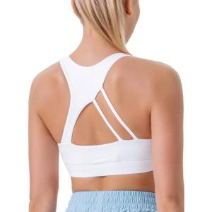 imageRUNNING GIRL Sports Bra for Women MediumHigh Support CrissCross Back Strappy Padded Sports Bras Supportive Workout TopsZwhite