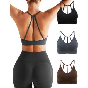 imageRUNNING GIRL Sports Bras for WomenSexy Crisscross Back Seamless Padded Sports Bra Medium Support with Removable Pads1blackgreybrown