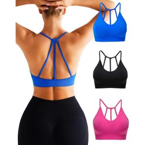 imageRUNNING GIRL Sports Bras for WomenSexy Crisscross Back Seamless Padded Sports Bra Medium Support with Removable Pads1blackpinkblue