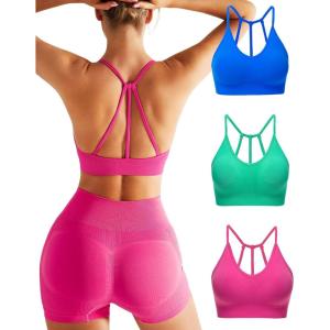 imageRUNNING GIRL Sports Bras for WomenSexy Crisscross Back Seamless Padded Sports Bra Medium Support with Removable Pads1bluepinkgreen