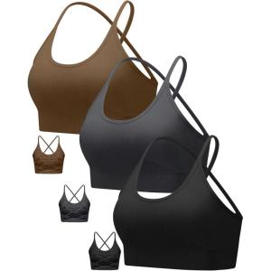 imageRUNNING GIRL Sports Bras for WomenSexy Crisscross Back Seamless Padded Sports Bra Medium Support with Removable PadsAblackgreybrown