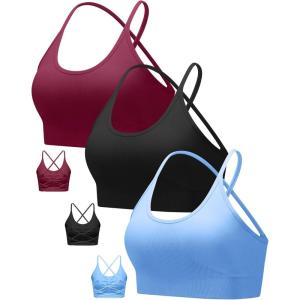 imageRUNNING GIRL Sports Bras for WomenSexy Crisscross Back Seamless Padded Sports Bra Medium Support with Removable PadsAblackredblue