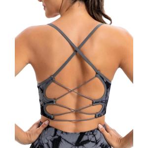 imageRUNNING GIRL Sports Bras for WomenSexy Crisscross Back Seamless Padded Sports Bra Medium Support with Removable PadsAtie Dye Grey