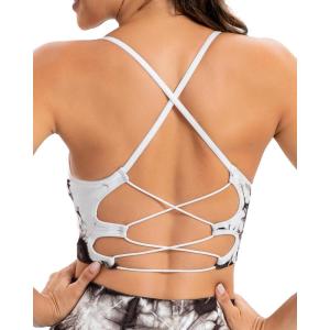imageRUNNING GIRL Sports Bras for WomenSexy Crisscross Back Seamless Padded Sports Bra Medium Support with Removable PadsAtie Dye White
