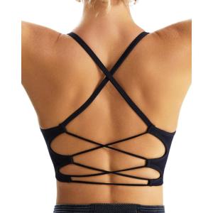 imageRUNNING GIRL Sports Bras for WomenSexy Crisscross Back Seamless Padded Sports Bra Medium Support with Removable PadsBlack