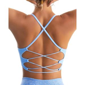 imageRUNNING GIRL Sports Bras for WomenSexy Crisscross Back Seamless Padded Sports Bra Medium Support with Removable PadsBlue