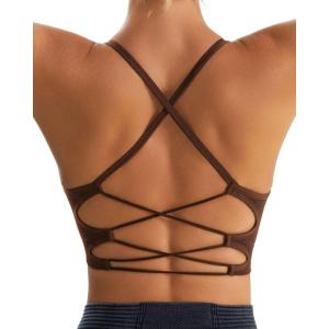 imageRUNNING GIRL Sports Bras for WomenSexy Crisscross Back Seamless Padded Sports Bra Medium Support with Removable PadsBrown