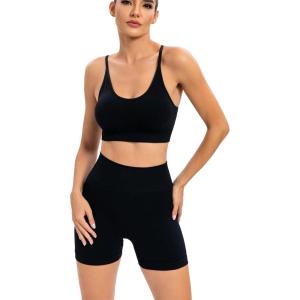 imageRUNNING GIRL Sports Bras for WomenSexy Crisscross Back Seamless Padded Sports Bra Medium Support with Removable PadsZblack Set