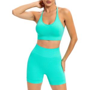 imageRUNNING GIRL Sports Bras for WomenSexy Crisscross Back Seamless Padded Sports Bra Medium Support with Removable PadsZelectric Green Set