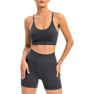 imageRUNNING GIRL Sports Bras for WomenSexy Crisscross Back Seamless Padded Sports Bra Medium Support with Removable PadsZgrey Set