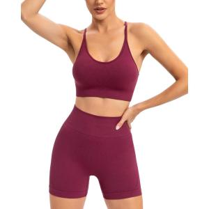 imageRUNNING GIRL Sports Bras for WomenSexy Crisscross Back Seamless Padded Sports Bra Medium Support with Removable PadsZwine Red Set