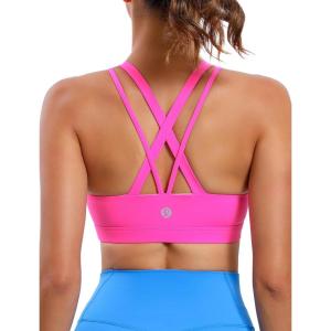 imageRUNNING GIRL Strappy Sports Bra for Women Sexy Crisscross Back Light Support Yoga Bra with Removable Cups1brilliant Pink