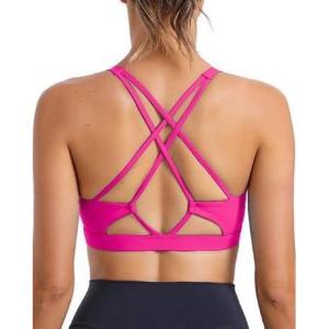 imageRUNNING GIRL Strappy Sports Bra for Women Sexy Crisscross Back Light Support Yoga Bra with Removable Cups2super Pink