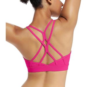 imageRUNNING GIRL Strappy Sports Bra for Women Sexy Crisscross Back Light Support Yoga Bra with Removable CupsHot Pink